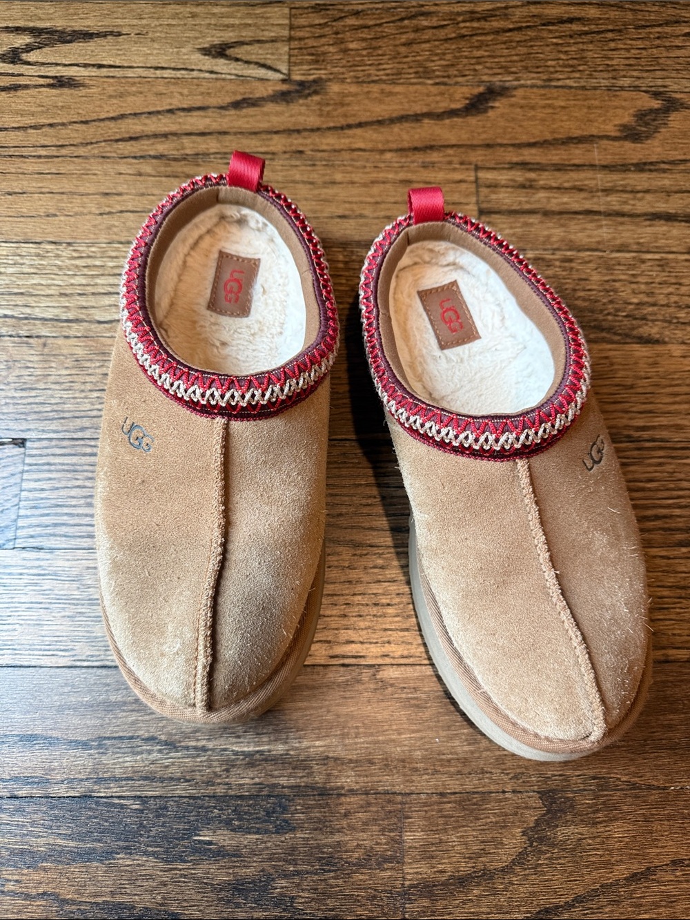 UGG Kids Talisman Chestnut Suede Slip-On Clog with Red Trim